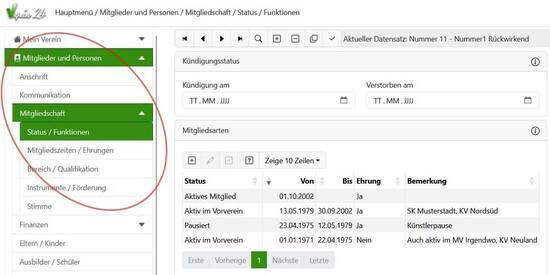 Personendaten, Zeiten von Status, Funktion, ...